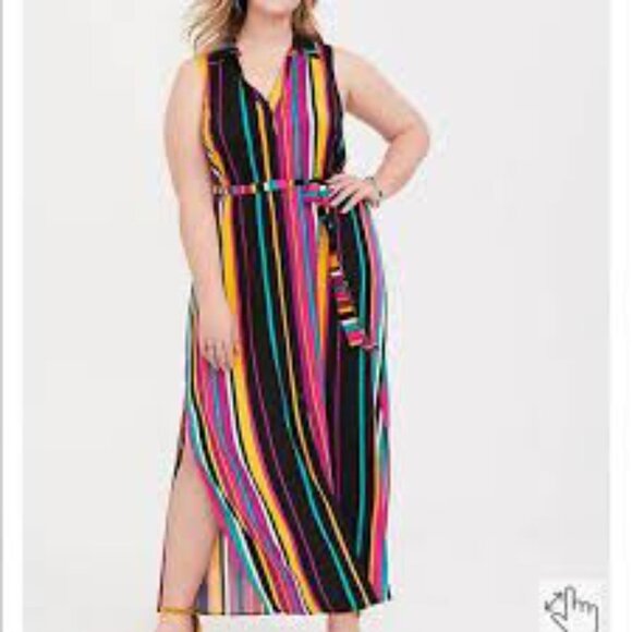 Torrid sleeveless collared belted multicolor strip button down maxi dress SZ 2X - Picture 1 of 11